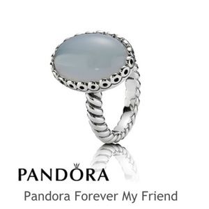 PANDORA Retired Chalcedony Forever My Friend Ring Sterling Silver Blue 6.5